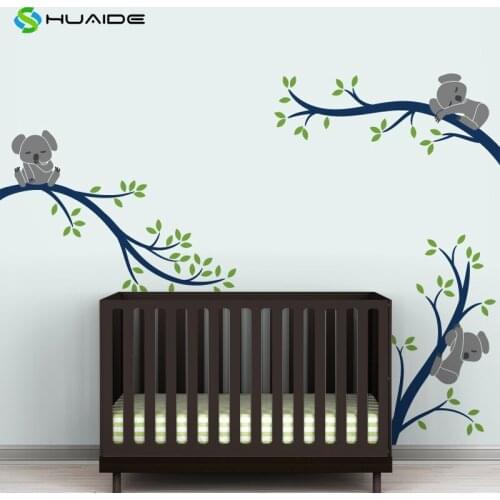 Koala Tree Branches Baby Nursery Wall Decal Pastel Colors Baby Decor Vinyl Mural Wall Sticker For Kids Room DIY Wall Art A-29