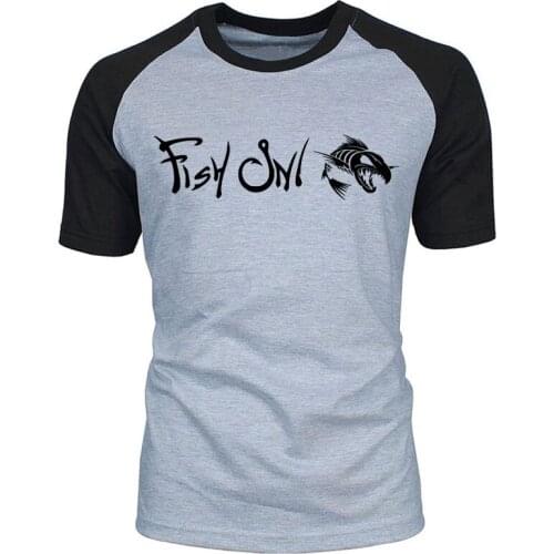 Fish On Fishing print Men Tee Shirt Summer T-shirt Cotton Mens raglan Short Sleeve O Neck Streetwear T Shirt Top