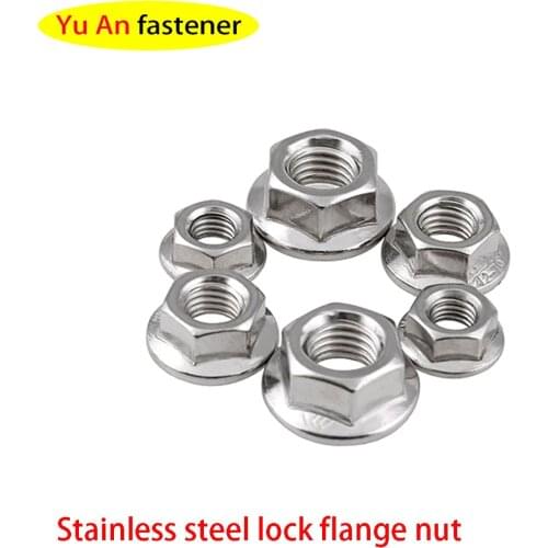 304 Stainless Steel Inch Hexagon Flange Nut Non-slip Nut with Teeth American Hexagon Nuts with Flange 5Pcs