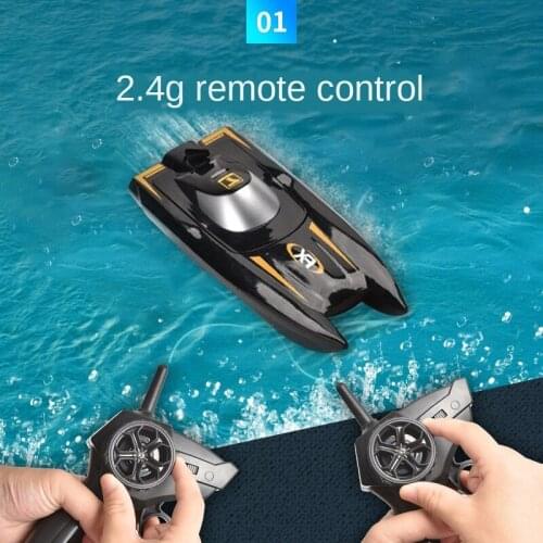H118 Black Speedboat Toy Racing Remote Control Ship 30km/h High Speed 2.4GHz 4 Channel with LCD Screen Mini RC Boat For Boy Gift