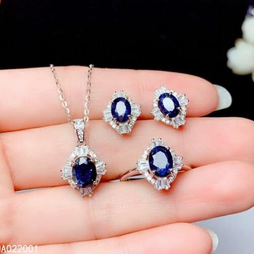 KJJEAXCMY fine jewelry natural sapphire 925 sterling silver gemstone pendant necklace ring earrings set support test popular