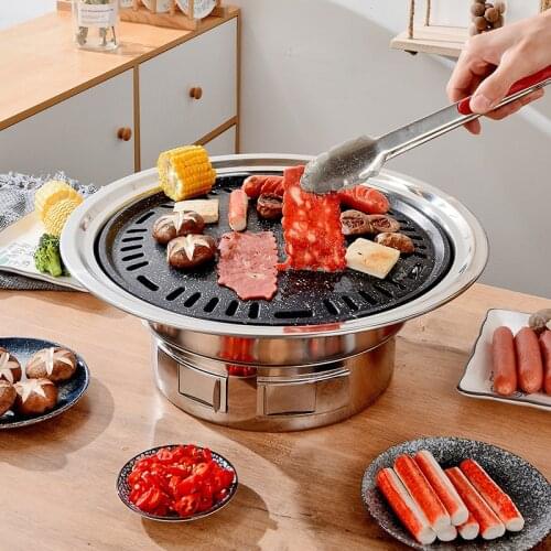 Korean light smoke grill, household charcoal round small barbecue, integrated grill, outdoor grill basin camping grill