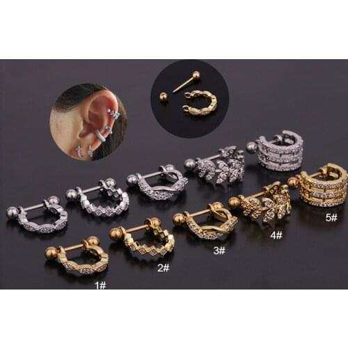 1pcs Cool Punk Crystal Stud Earrings For Women Mens Hoop Piercing Round Earrings Ear Studs Lip Hoop Rings Jewelry