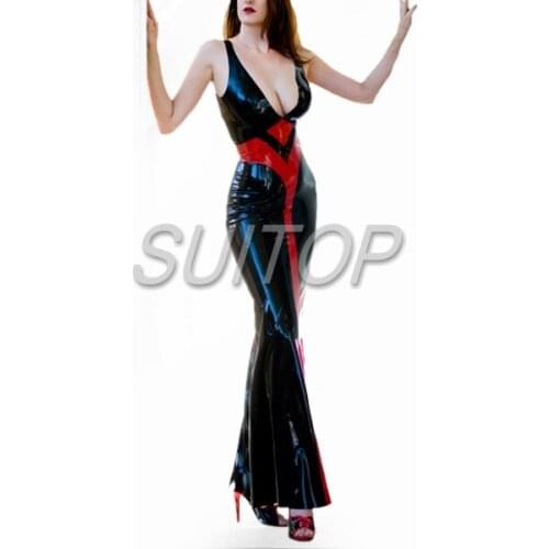 Latex Rubber tight Dress black color sexy club long mermaid dresses longuette