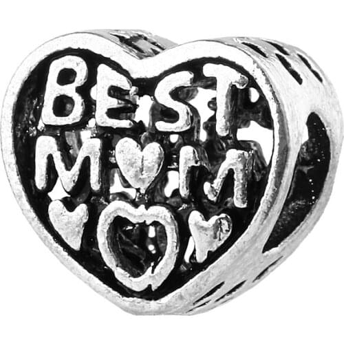 Letter Best MOM Lots Gift Kralen Heart Shaped Fit Womens DIY Bracelets Bead Charms Sweet Charm Beads Wholesale