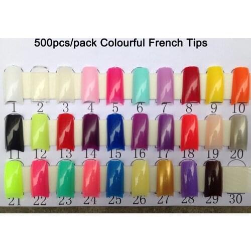 500pcs/pack Half Cover French Nail Tips Colourful 10 Normal Size Fake Nails Art UV Gel False Nail tips Diy Salon Finger