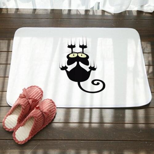 Cartoon Black Cat Printed Bath Mat Non-Slip Flannel Bathroom Carpet Doormat Living Room Bedroom Kitchen Soft Breathable Rugs