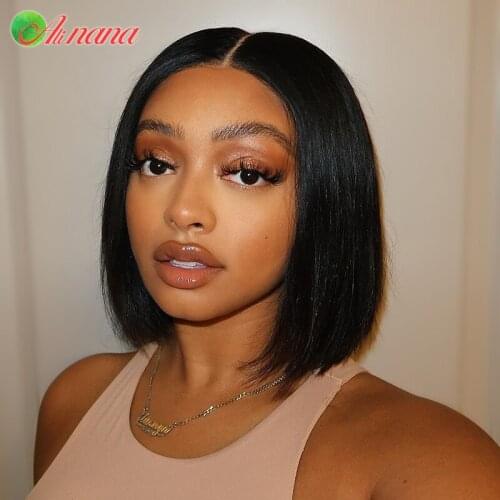 Alinana Short Bob Wigs Straight Human Hair For Women Pre-Pluck With Baby Hair 13x4 Lace Front Wig Glueless Lace Closure Wig