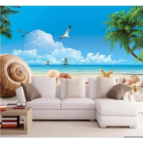 Xuesu Beach coconut shell seagull landscape mural bedroom living room custom wallpaper 8D waterproof material