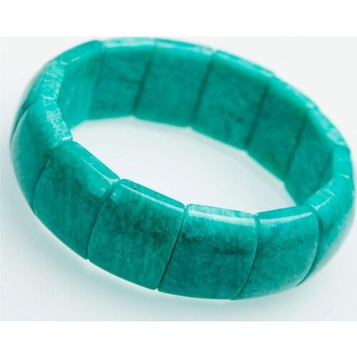 Genuine Green Natural Amazonite Gem Stone Rectangle Beads Jewelry Women Femme Charm Stretch Fashion Bangle Bracelet