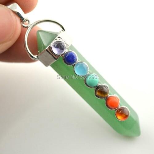 10pcs Natural Green Aventurine Hexagon Pendant Fashion Crystal Pillar Shape Alloy Pendent For Women Jewelry