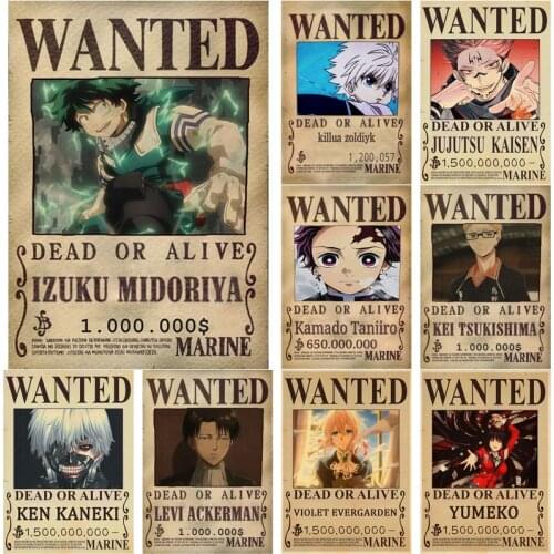Classic Anime Wanted Poster Jujutsu Kaisen/Demon Slayer Retro Kraft Paper DIY Home Bar Cafe Decor Painting Gift Art Wall Sticker