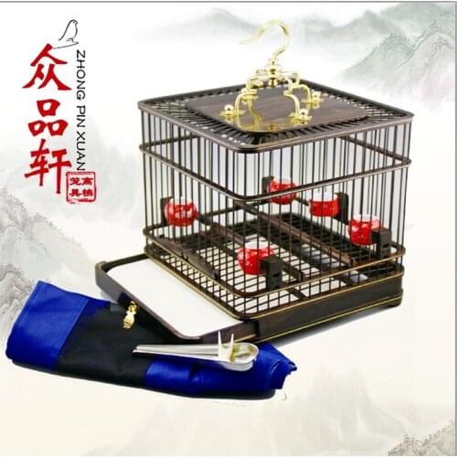 Of red mahogany ebony yellow flower pear wood double bottom drawer red son embroidered eye shellfish jade bird square bird cage