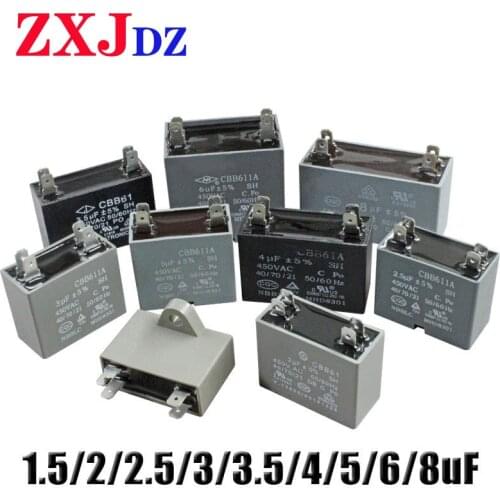 CBB61 Air conditioner external fan starting capacitor 1.5/2/2.5/3/3.5/4/5/6/8uF 450V motor capacitor 4 insert flameproof