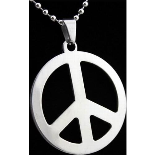Retail Hippie Stainless Steel Jewelry Silver Peace Sign Pendant Necklace for Men with Steel Ball Chain 3styles chains to choose
