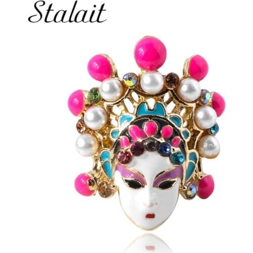 Vintage Pearl Rings For Women Gem Peking Opera Face Book Open Jewelry Crystal Wholesale Party Hot Golden Engag Ring Girls Aolly