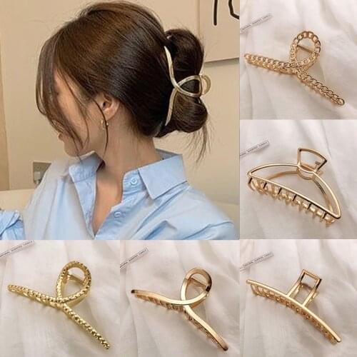 2021 Korean New Hair Claw Crab Barrettes for Women Fashion Girl Metal Geometric Hollow Out Headwear Hair Clip Hair Accessories