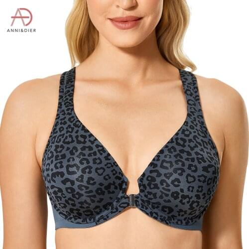 Womens Leopard Racerback Front Closure Bras Underwire Support Unlined Plunge Full Coverage