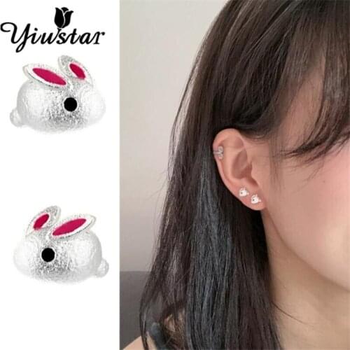 Yiustar New Korean Stereoscopic Rabbit Earrings for Women Gilrs Gothic Animal Stud Earings Cartoon pendientes Birthday