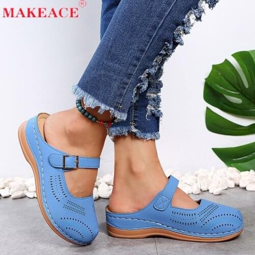 Womens Slippers 2021 Summer New Fashion Bag-head Loafer Half Drag Muller Outdoor Casual Roman Style Platform Shoes for Women
