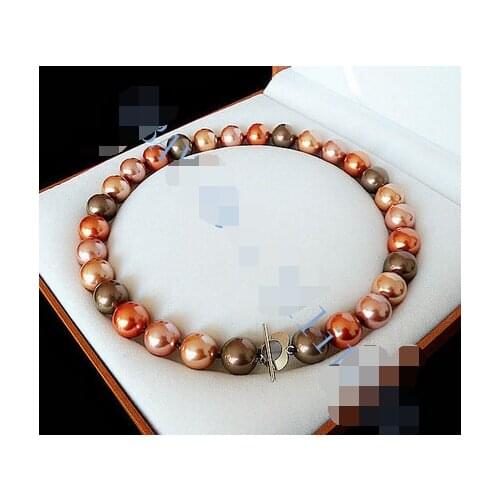 Womens Hair full wigs 12mm Multicolor South Sea shell Pearl Necklace 18 inch Genuine Lucky Ladys jewelry Fine Womans
