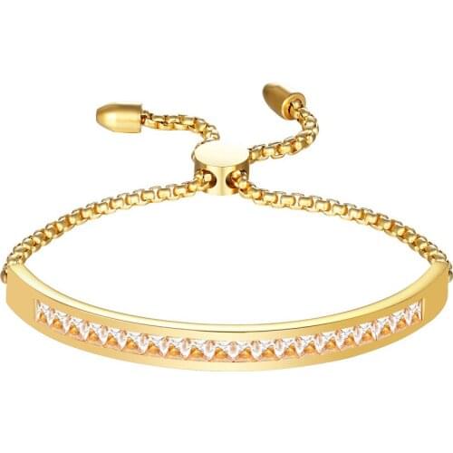 New Crystal Bangle Bracelet Stainless Steel Gold Color Adjustable Length Trendy Charm Jewelry For Women Wedding Brand Gifts