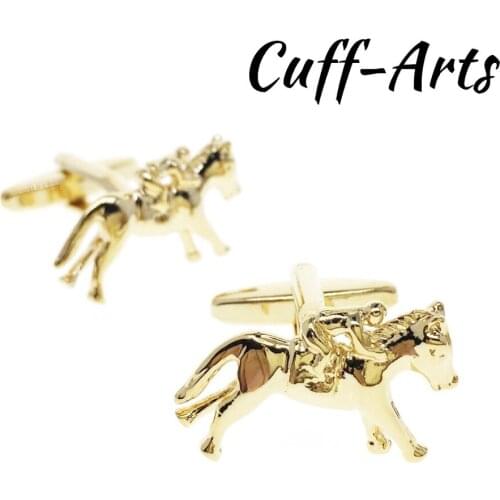 Golded Cufflinks for Mens Jockey Horse Cufflinks Shirt Cuff links Gifts for Men Jewelry Gemelos Bijoux Homme by Cuffarts C10186