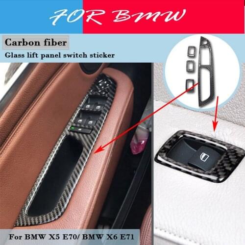 1SET 3D Gloss Carbon Fiber Stickers For Car Windows Control Switch For BMW E70 E71 X5 X6 M Performance Accessories