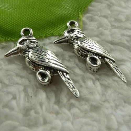120 pieces antique silver bird charms 27x12mm #4357