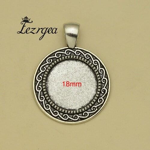 15pcs/lot--18mm Inner Size Antique Bronze And Silver plated Texture Style Cabochon Base Cameo Setting Charms Pendant.(TS18-6528)