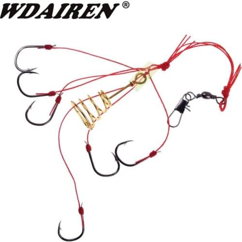 2pcs/Lot Explosion Bait Cage Fishing Hooks Tackles With Barb High Carbon Steel Red Fishing PE Line Hook Lure Accessories