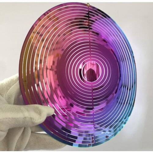 3D Metal Round Wind Turntable Art Garden Pendant Mirror Sculpture Colorful Nordic Style Home Outdoor Hanging Ornament