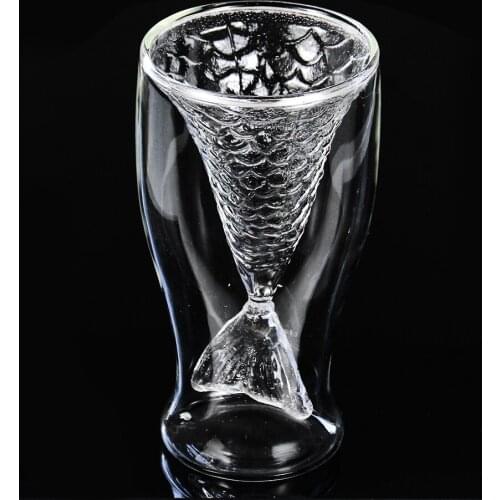 Mermaid Fish Tail Wine Glass Double Layer Beer Whiskey Brandy Vodka Cocktail Beer Wine Juice Glass Mug Cup Kitchen Bar Drinkware