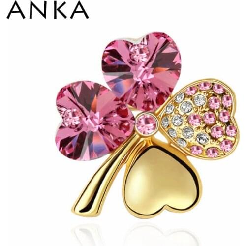 ANKA Clover Crystal Brooch Brooches Gold Color Clover Brooch Pin Crystal Jewelry Main Stone Crystals from Austria #100854