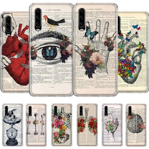 Book Print Wall art human tissue heart bone Phone Case For Huawei Mate P 40 30 20 10 P Smart Z 2018 2019 Pro Lite Plus Cover sof