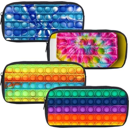 Hot 3D Printed Pop Fidget Cosmetic Cases Family Games POP It Pencil Case Anime Makeup Box School Supplies Stationery Storage Bag