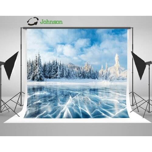 Blue Ice Frozen Lake Blue Sky Winter Hills Winter photo backdrop polyester or Vinyl cloth Computer print wall Background