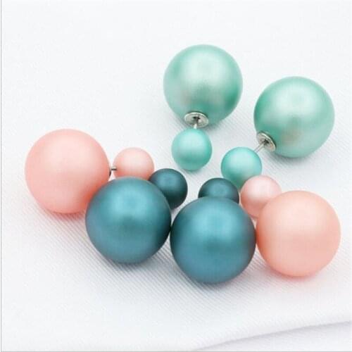 Hot Selling Fashionable Candy Colors 16mm Simulated Double Pearl Earring Double Sided Women Party Bead Ear Jewelry EF003