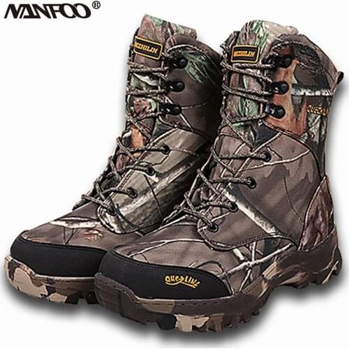 Tree Camo Hunting Fishing Boots Autumn Winter Plush Thermal Tactical Boots Waterproof Climbing Hiking Anti Slip Shoes 38-47 Size