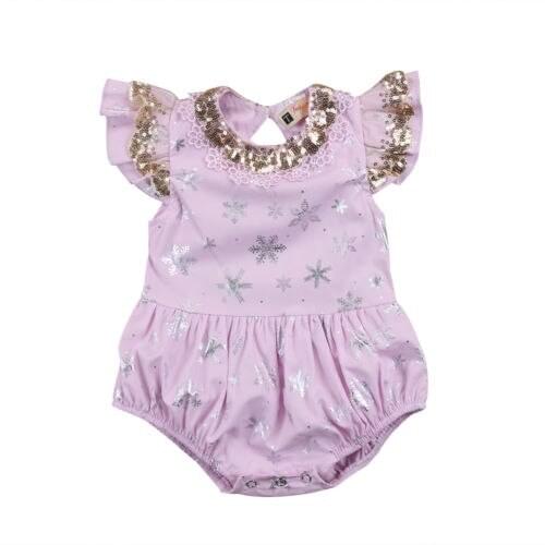 Emmababy Bodysuit Newborn Baby Girls Sequins Lace Snowflake Bodysuit Jumpsuit Outfits Clothes