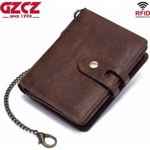 GZCZ 2019 MenS Genuine Leather Wallet High Quality Coin Purse Short Male Purse Rfid Wallet Clamp For Money Portomonee Money Bag