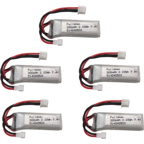 7.4V 300mAh 25C Lipo Battery for WLToys F959 XK DHC-2 A600 A700 A800 A430 RC Airplane RTF 7.4V Replacement Battery 5pcs