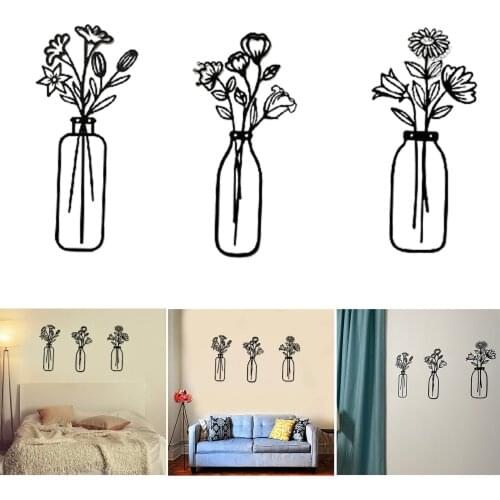 Metal Wall Art Decoration Lightweight Flower in Pot Creative Ornament for Living Room Kitchen Bedroom Hot Wall Stickers
