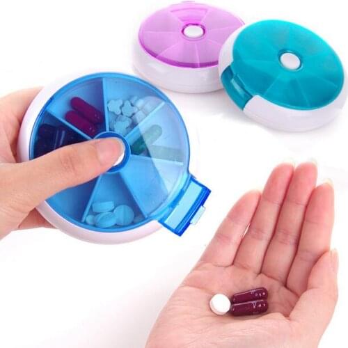 Mini Medication Storage Boxes Circle 7 Button Rotary Deconsolidator Kit Portable Medications Organizer 2 Pieces/Lot Medicine Box