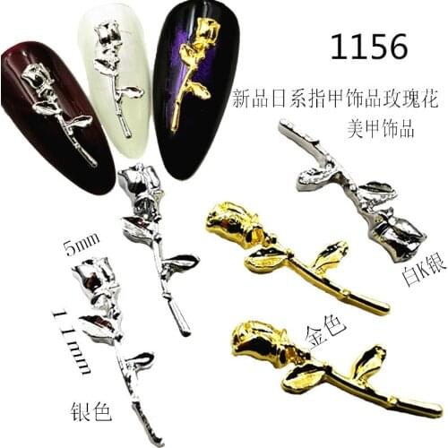 10Pcs/Lot Japan New Gold Silver Three-dimensional Rose Flower Metal Alloy Nail Art Deco Nail Stickers/Charms/ Tools for Manicure