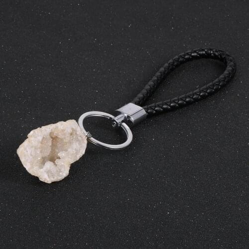 Natural Agate Geode Quartz Crystal Healing Crystals Stone Pendant Keychain Men Women Car Key Chain Holder Boyfriend Gifts