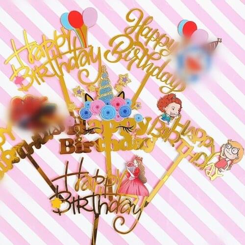 New Flower Unicorn Cake Topper Cute Cartoon Acrylic Happy Birthday Cake Topper For Baby Birthday Unicorn Party Cake Decorations