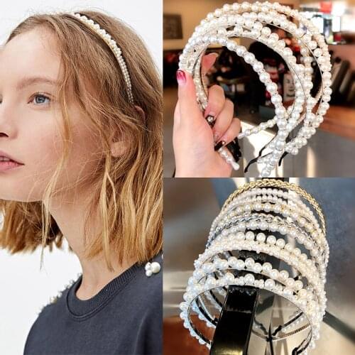 New Elegant Pearl Hair Band Girl Hair Hoop Headband Women Charm Sweet Simulated Pearl Hair Accessories Korean Hand Made Headwear