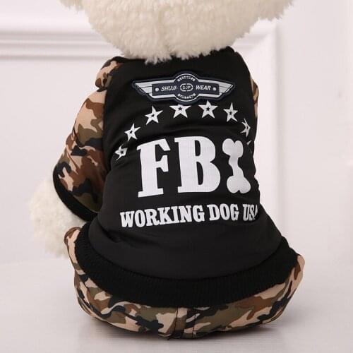 Pet Dog Clothes Costume FBI Printing Bright Camouflage Dog Clothes Winter Warm Windproof 4 Legs Dog Coat Jacket Dog Clothing