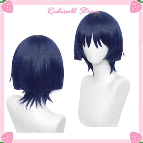 Genshin Impact Scaramouche Cosplay Wig Navy Blue Short Hair Heat Resistant Synthetic Christmas Game Role Play Adult